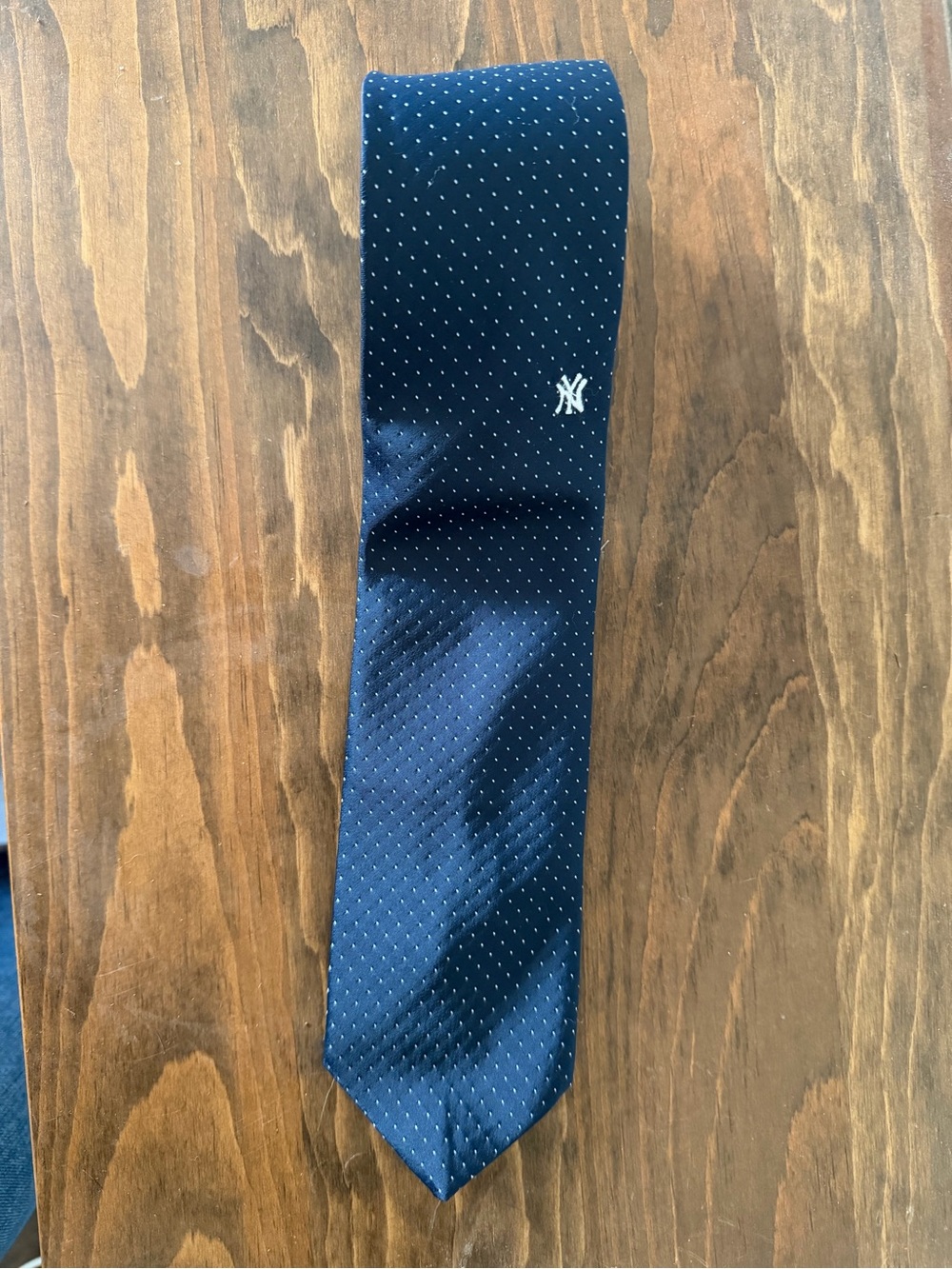 NY Yankees Navy Blue Polka Dot Men's Tie with White Logo